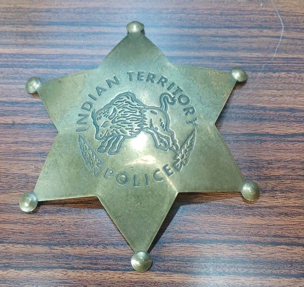 Vintage Brass Indian Territory Police Six Point Badge Fox Stamp 1970's Replica